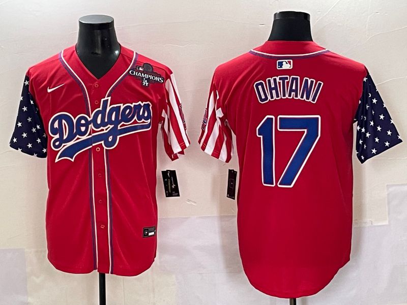 Men 2025 Los Angeles Dodgers #17 Ohtani Red a generation of national flags Joint Name Nike MLB Jersey style 5